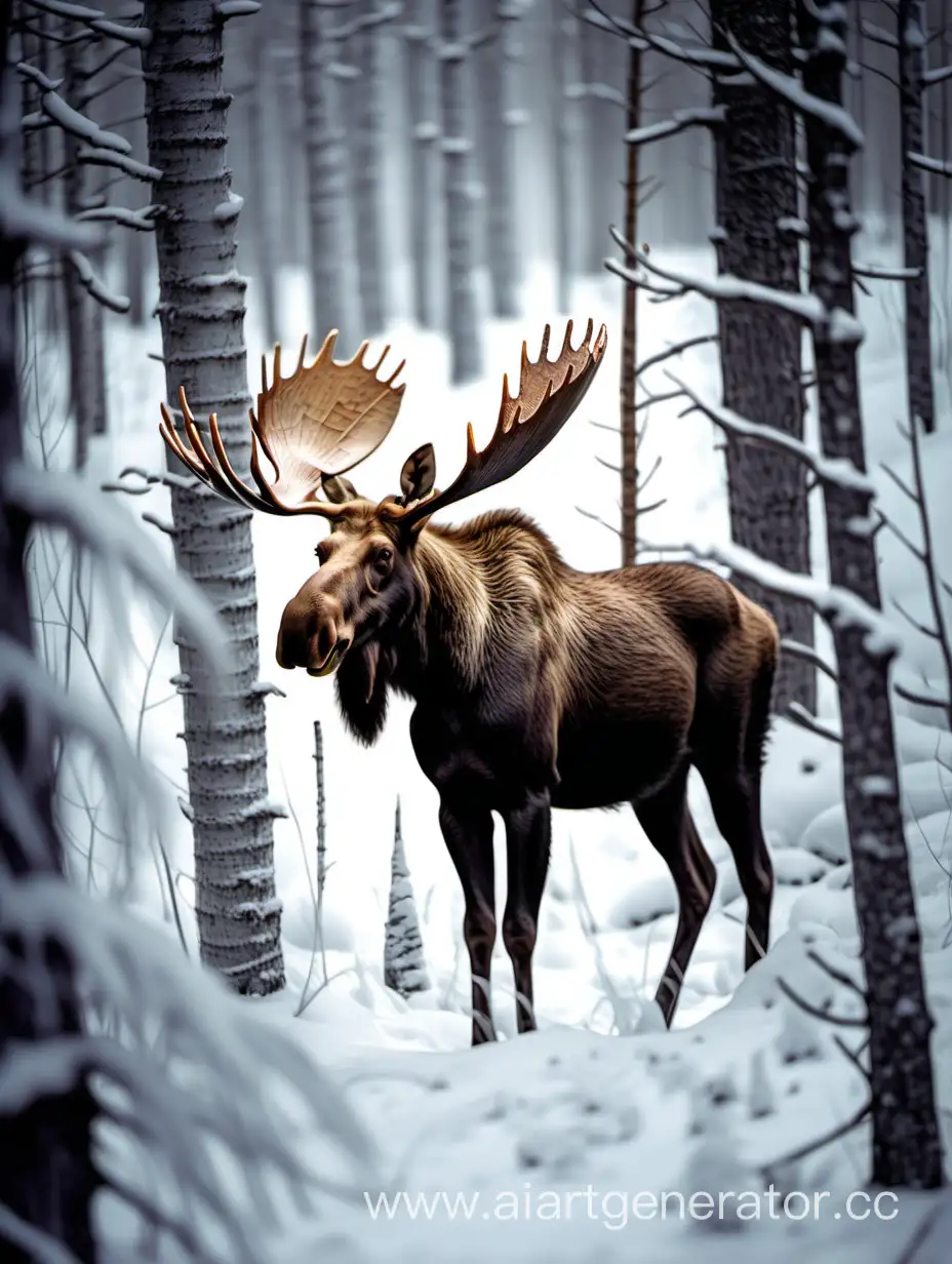 moose in the winter forest