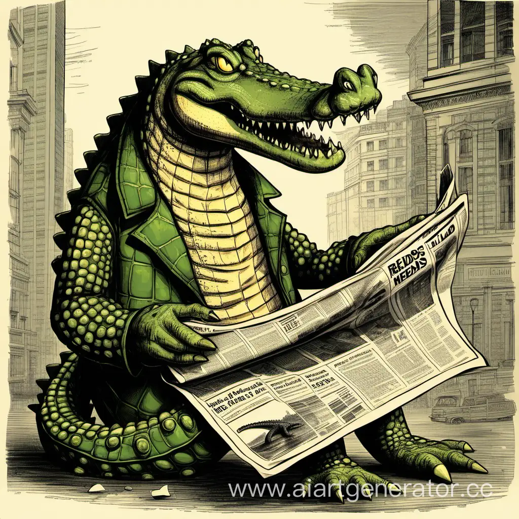 Intellectual-Crocodile-Engrossed-in-Reading-Newspaper