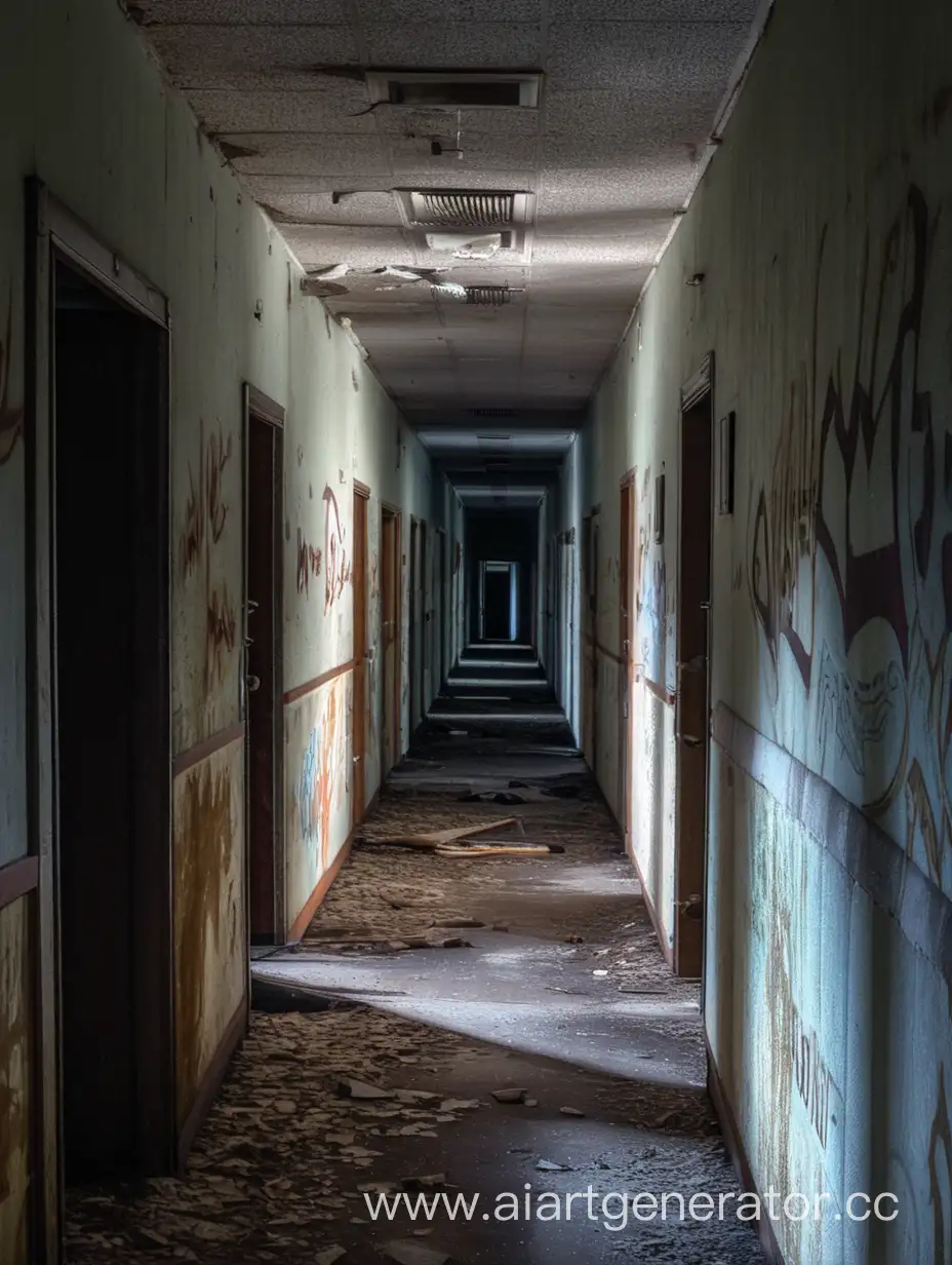 Eerie-Abandoned-Corridor-Haunting-Atmosphere-of-Neglect-and-Mystery