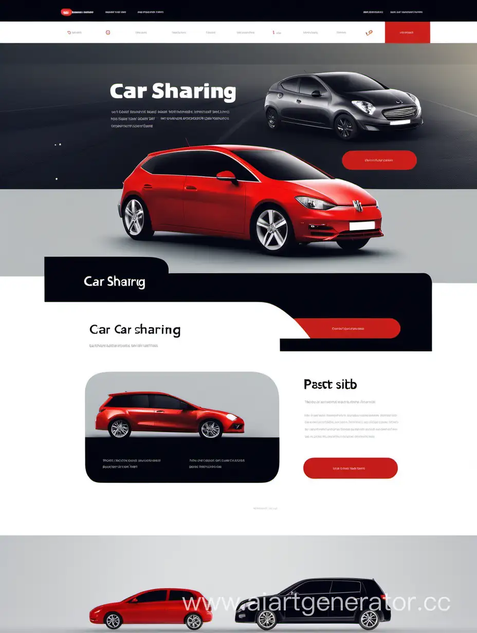 Professional website  for car sharing UI, UX, web design, aspect ratio 16:9, white, black and red colors