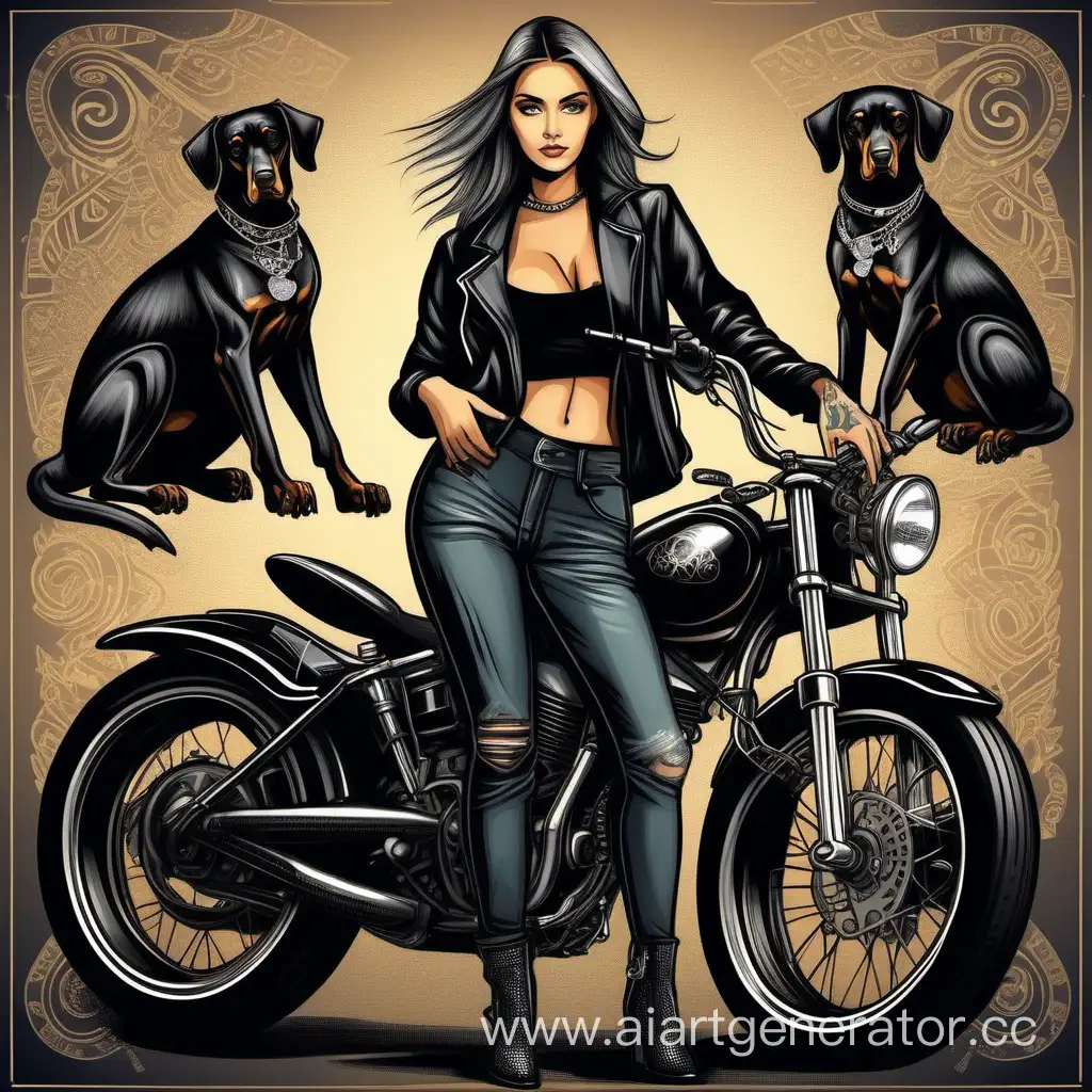 Stylish-Wealthy-Woman-with-Rock-Vibe-Doberman-and-Latin-Tattoo