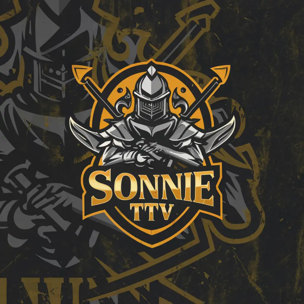a logo design,with the text 'Sonnie TTV', main symbol:Knight with Two-Swords and a banner,complex,be used in Entertainment industry,clear background