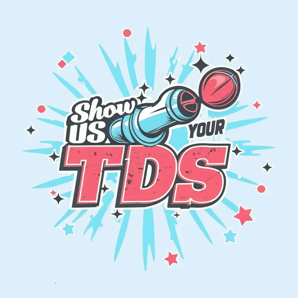 logo, a large cannon shooting a football, in light blue and pink, with the text "Show Us Your TDs", typography, be used in Sports Fitness industry