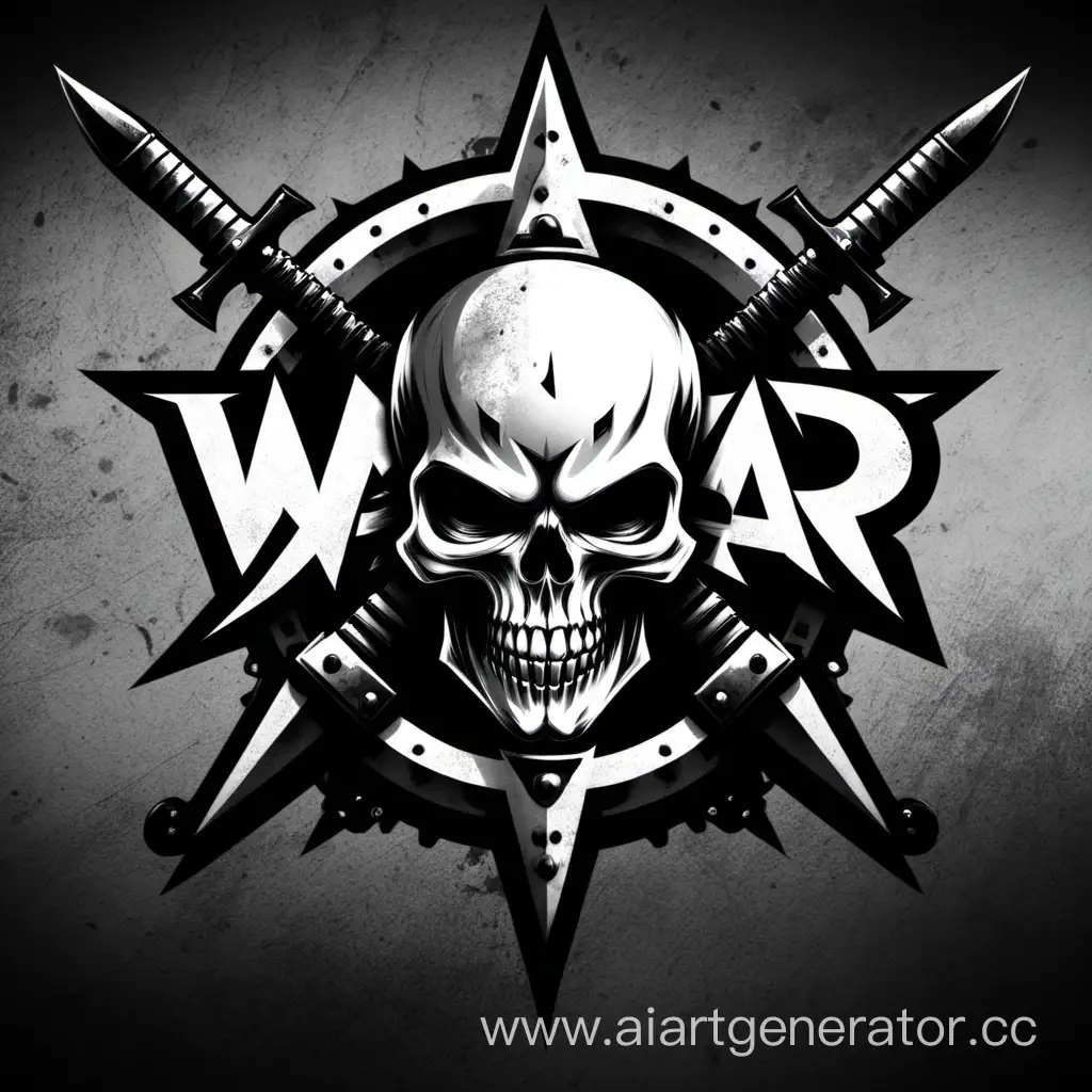 Название "War-mad Team", череп, чвк, чёрно - белый, война, логотип, броня