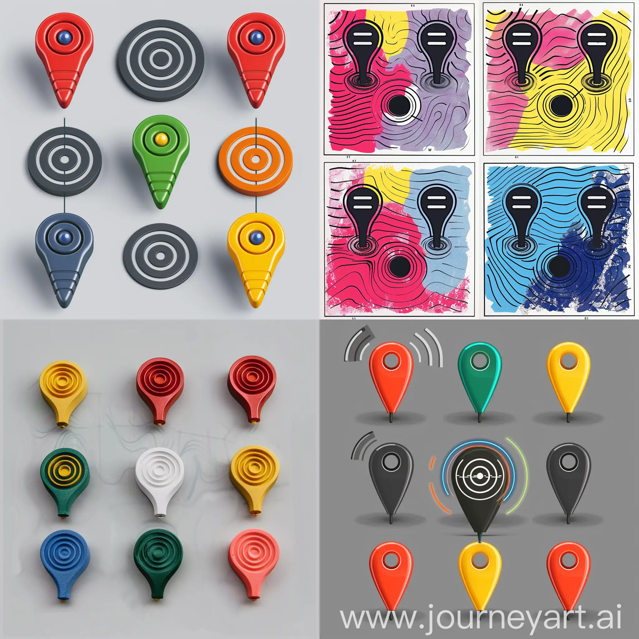 marker for a map in different colors with/without radio waves --v 6 --ar 1:1 --no 45444