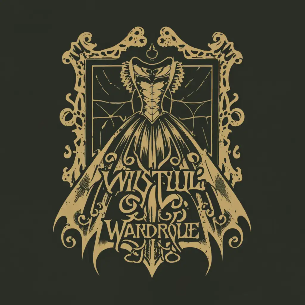 a logo design,with the text "Wistful Wardrobe", main symbol:Gothic , Gore with dress creepy,Moderate,clear background