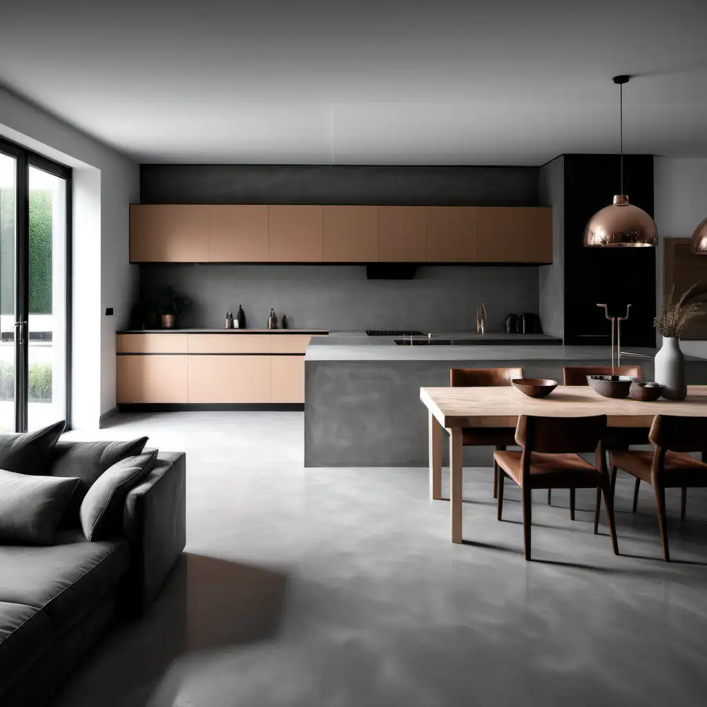 Contemporary Microcement Design Unifying Kitchen and Living Room Spaces