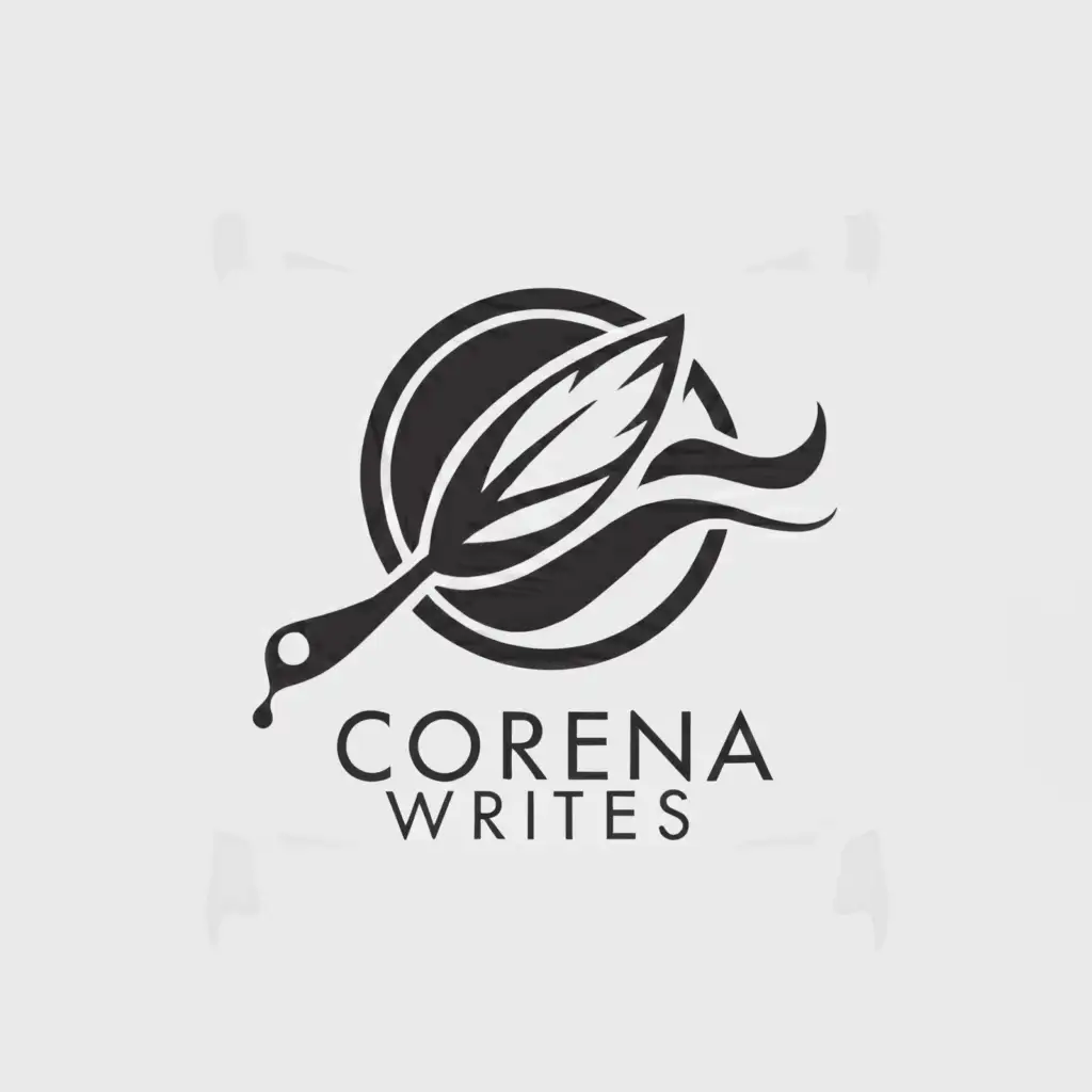 a logo design,with the text "Corena Writes", main symbol:Feather pen and ink,Minimalistic,be used in Education industry,clear background