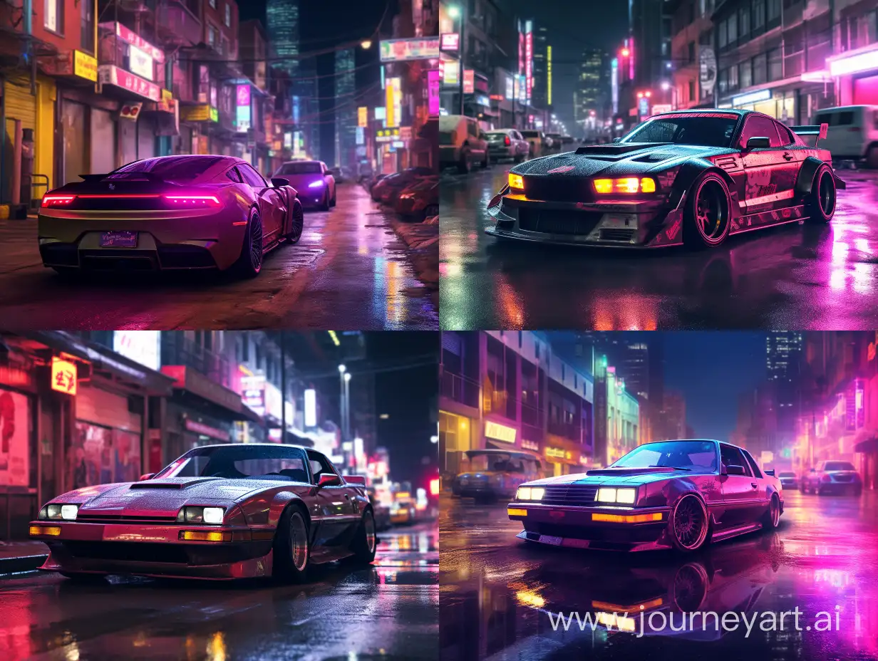 Photo from of cyberpunk neon City street's by night with some future Hightech cars, view a bit below, cinematic lighting, Anamorphic lens flyers, photorealistic, high quality, crisp clarity, photorealistic cinematic anamorphic lens flyer, high quality, crisp clarity, 8k , high quality, film grain, blade runner 2049 look, photorealistic image,