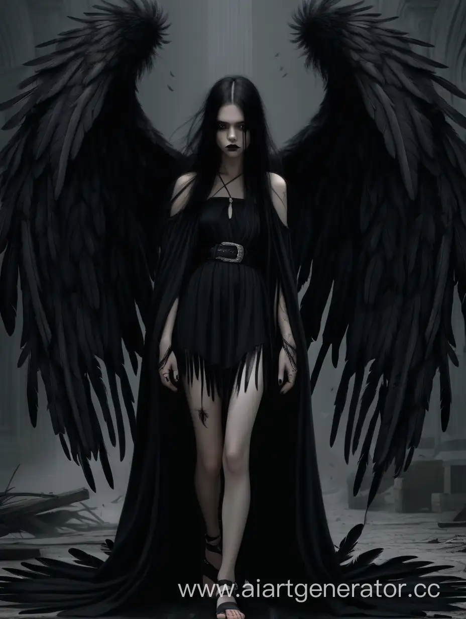 Mysterious-Angelic-Girl-with-Black-Wings-and-Feathered-Cloak