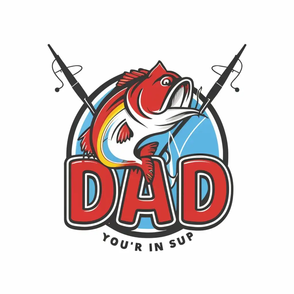 logo, design a logo vector t-shirt with a fishing bobber white background, Contour, Vector, crisp image, no words,  ultra  Detailed image ,  ultra sharp narrow black outlined image, no jagged edges,  bright vibrant colors, Large Image, with the Text "DaD"    typography