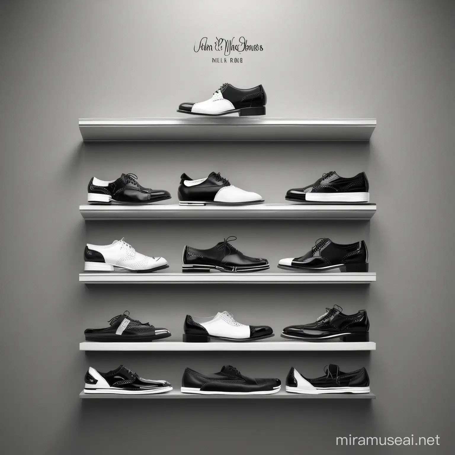 Elegant Black and White Mens Shoe Accessories Display