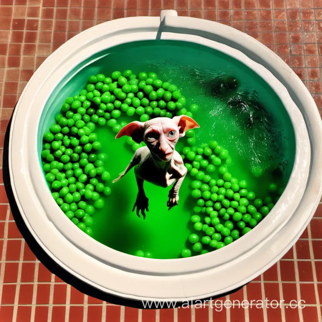 Добби в бассейне с зеленым горошком