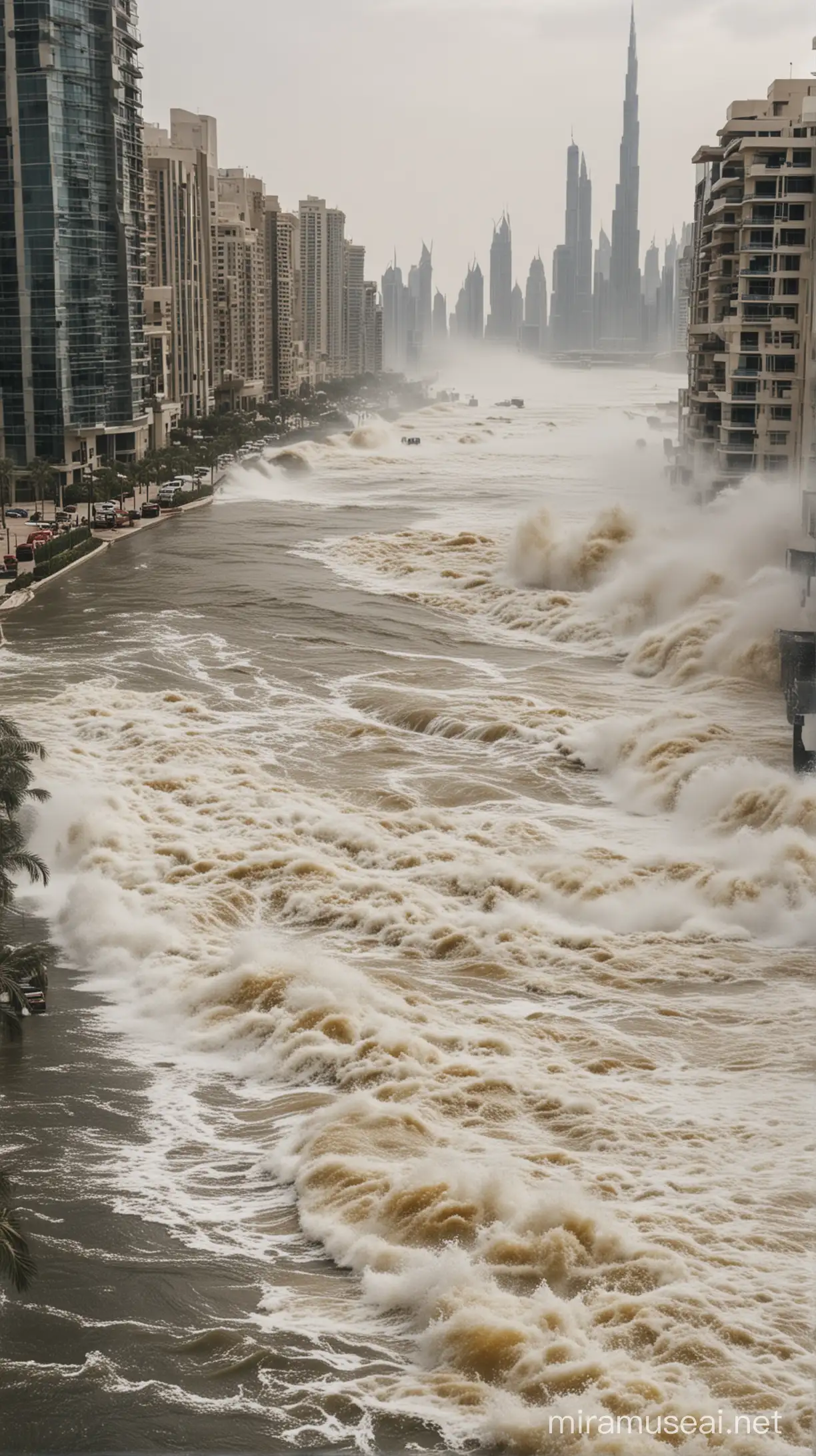 Dubai City Flood Urban Metropolis Amidst Rushing Water
