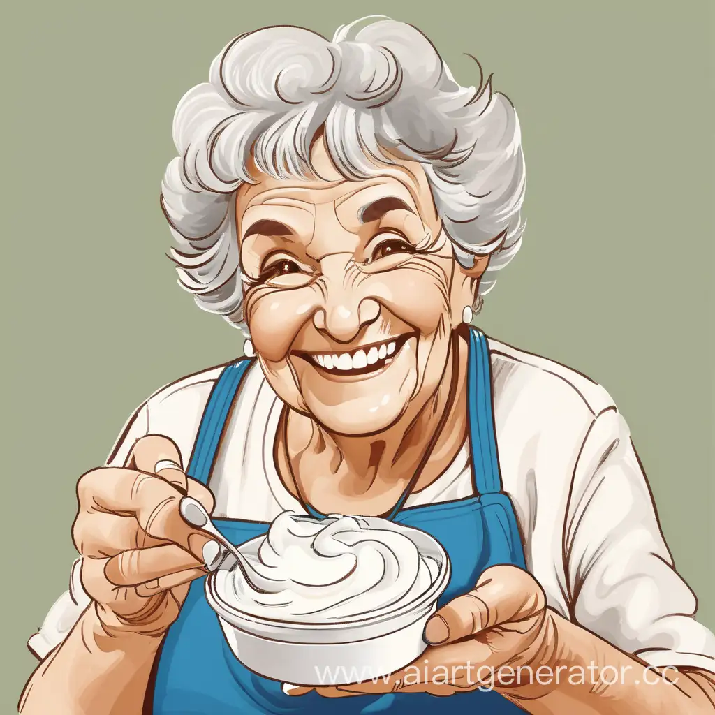 Joyful-Grandmother-Enjoying-a-Delightful-Moment-with-Sour-Cream