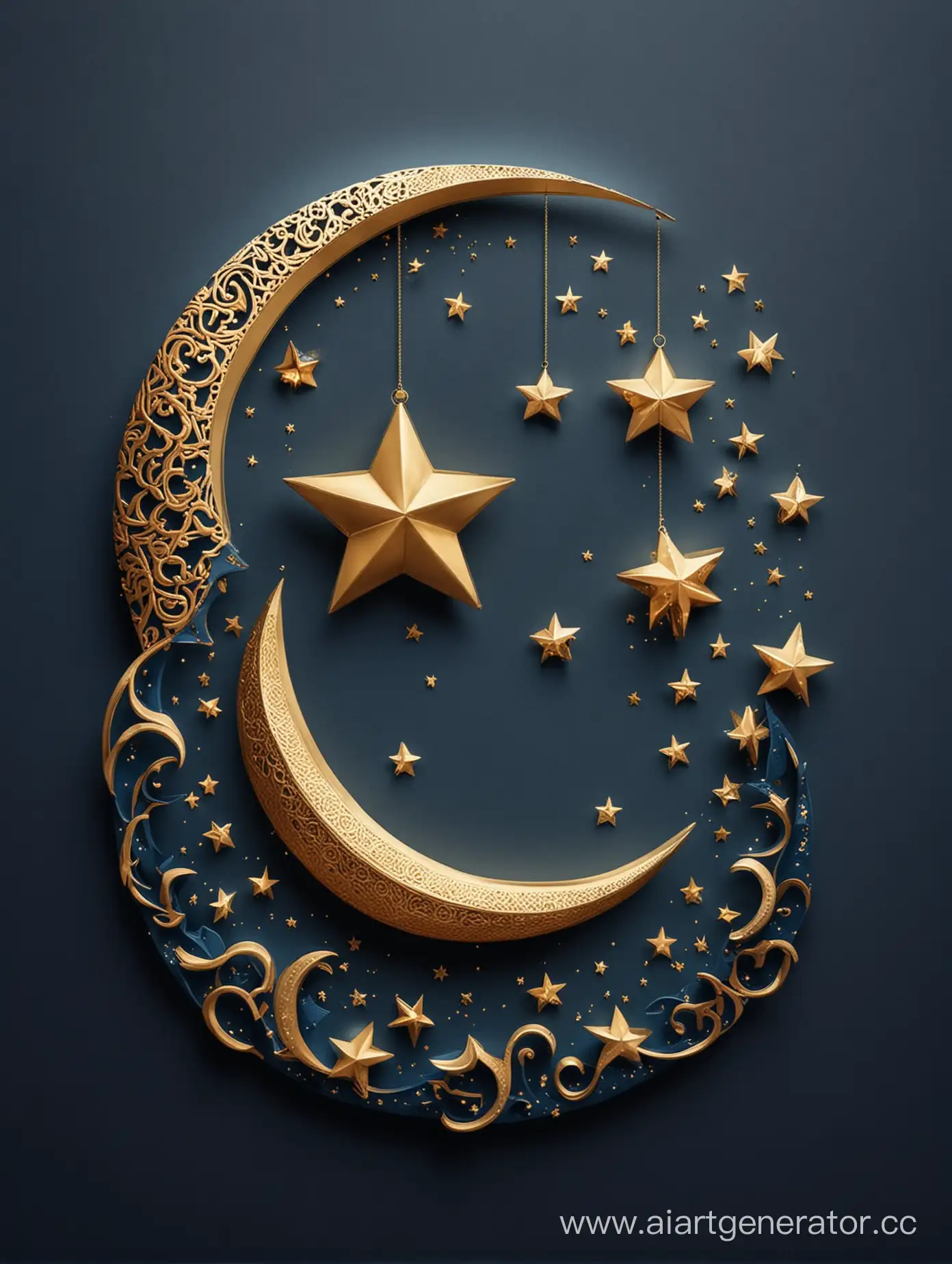 Modern-Islamic-Ramadan-Moon-Star-and-Lantern-on-Golden-and-Blue-Night-Sky