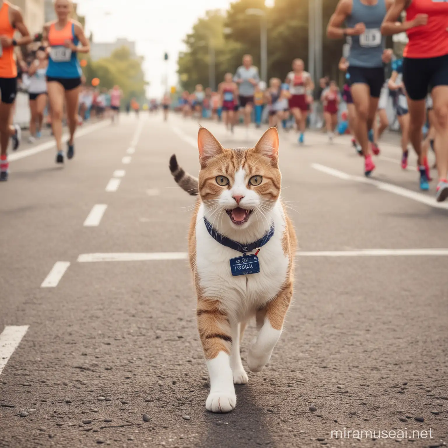Cute Cat Wins Marathon Race with Happy Expression