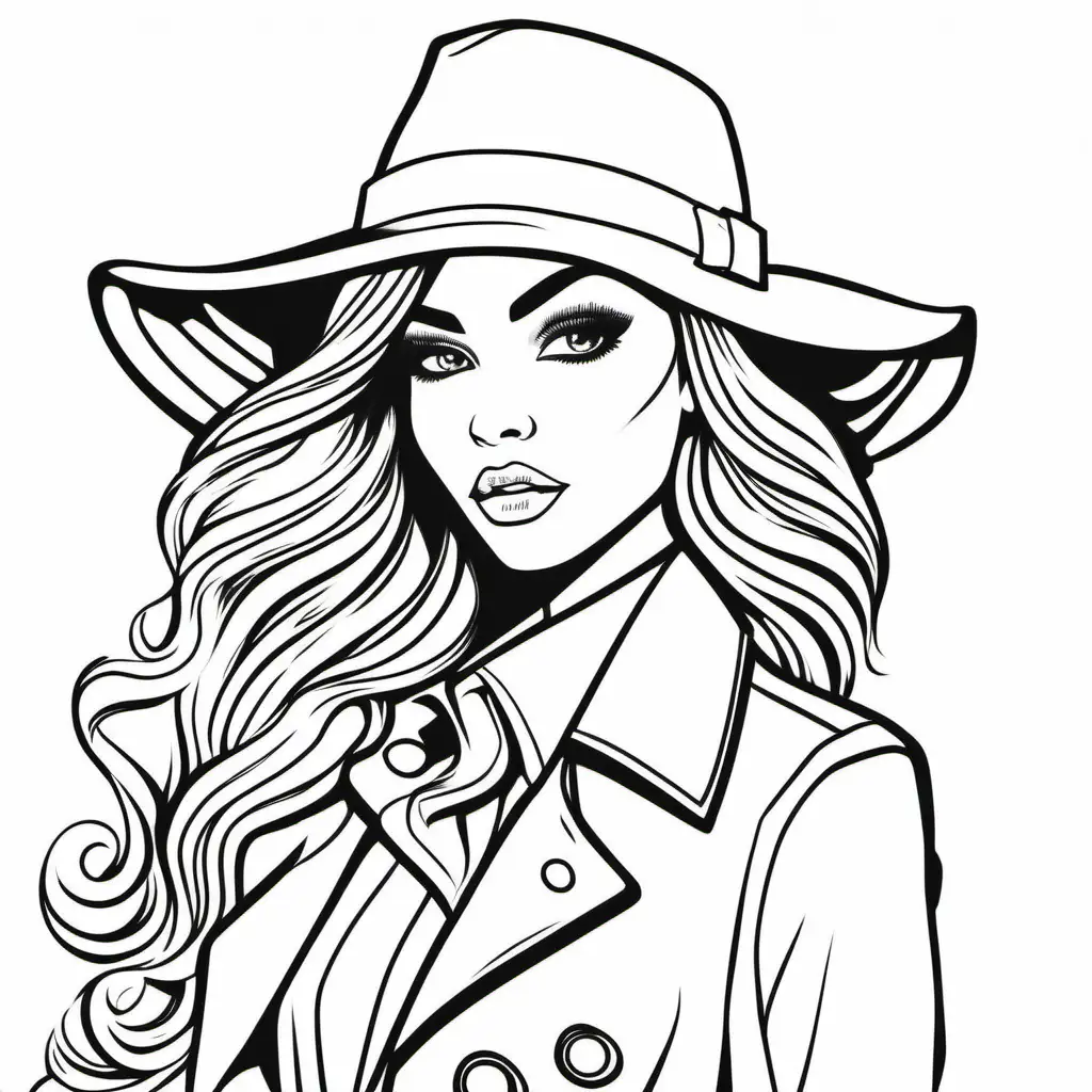 easy coloring page for kids, fashionista, white background, clean line art--HD