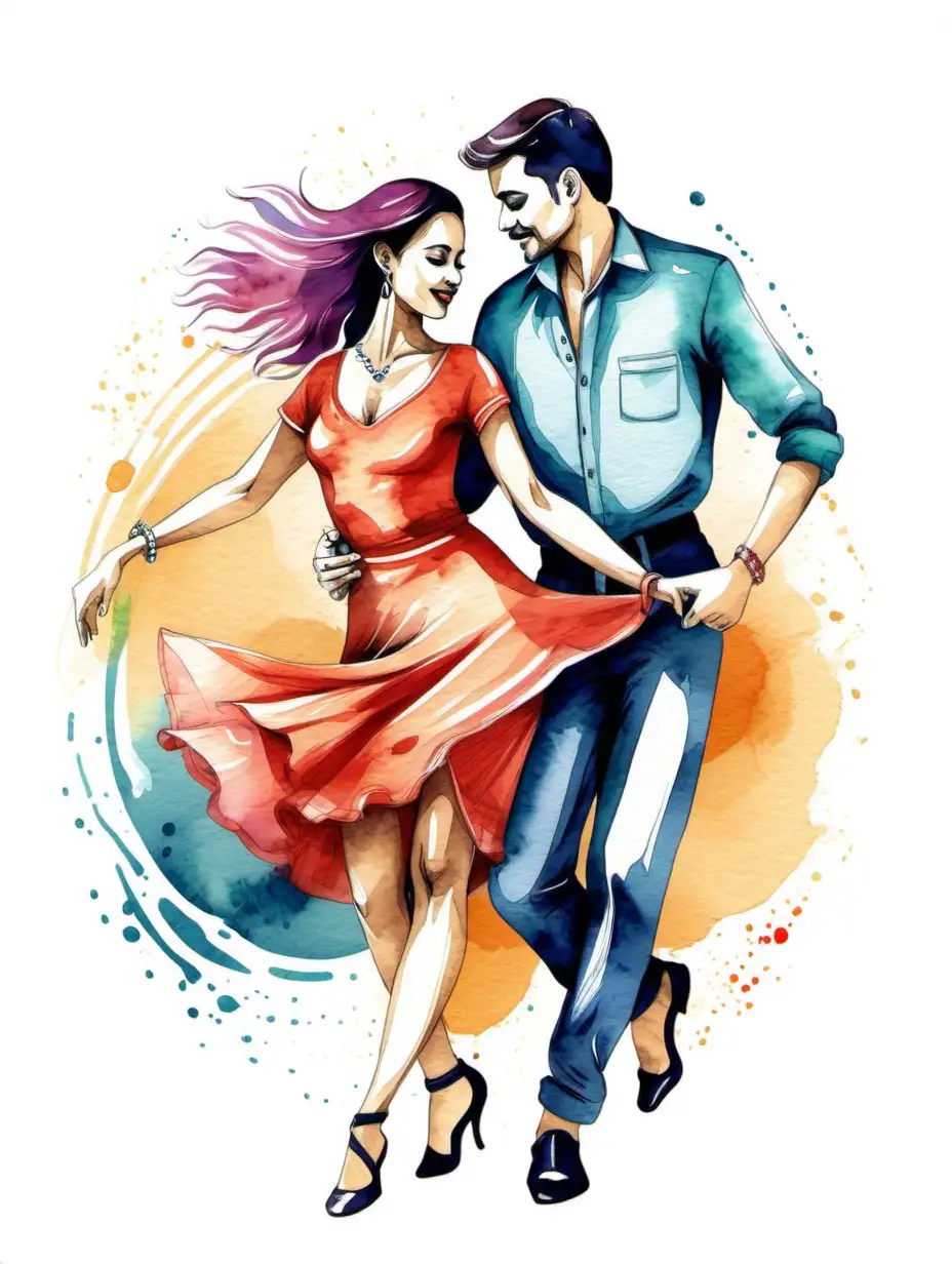 Vibrant Watercolor Salsa Dancing Portrait Elegant and Modern Tshirt Design