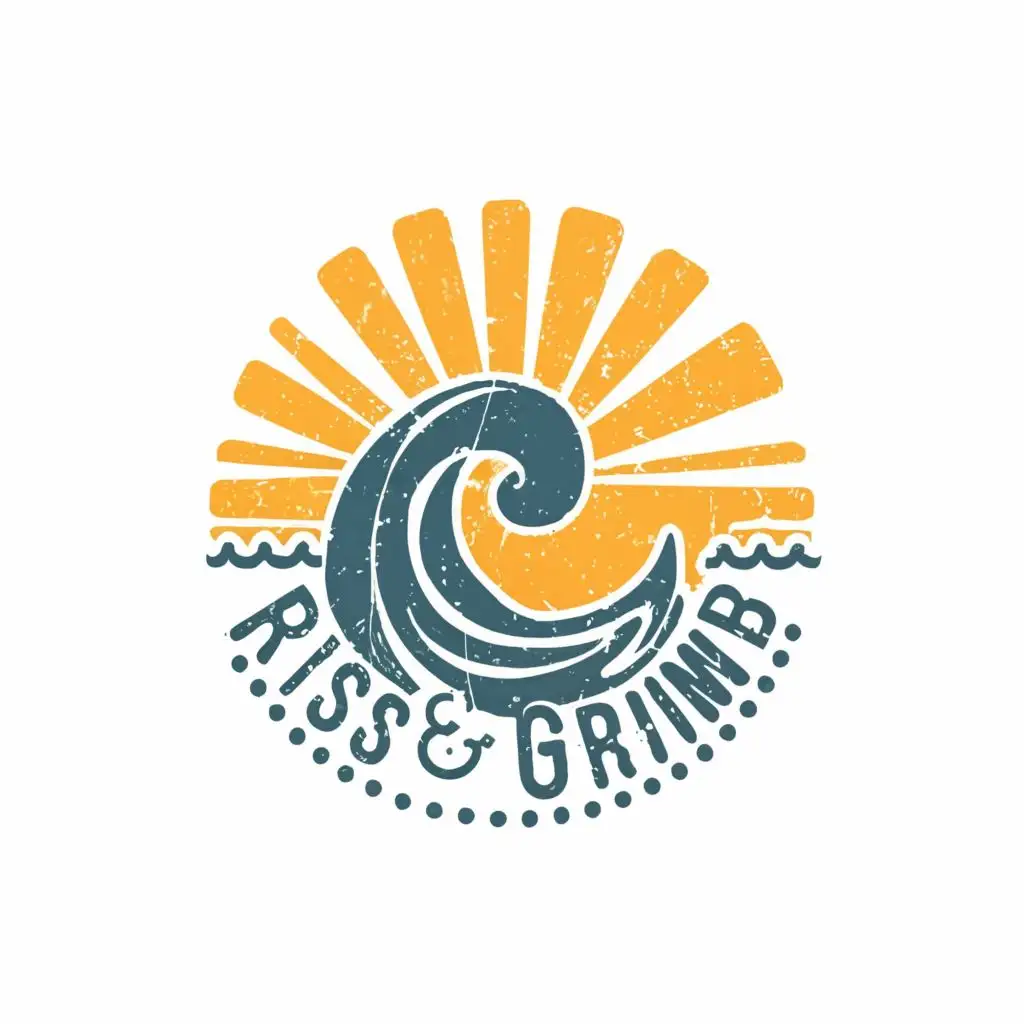 logo, A wave and sun, with the text "Aloha Rise & Grind", typography