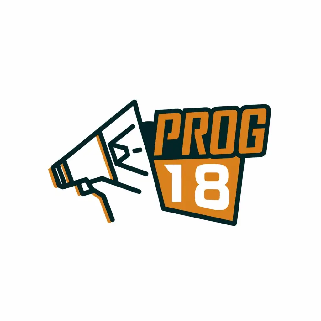 a logo design,with the text "Prog 18", main symbol:Name of the logo with a megaphone that inspires revolution,complex,be used in Events industry,clear background