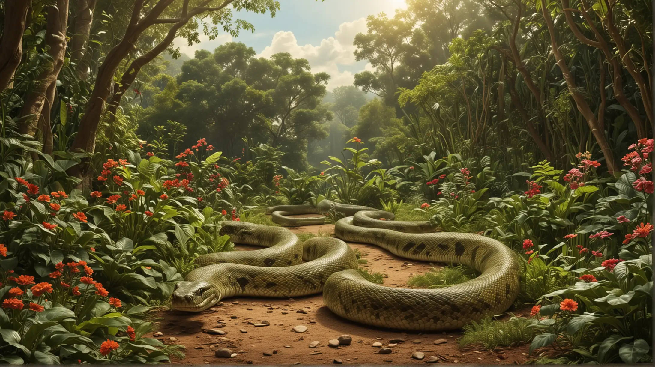 Cunning Serpent Tempts Eve in the Garden of Eden