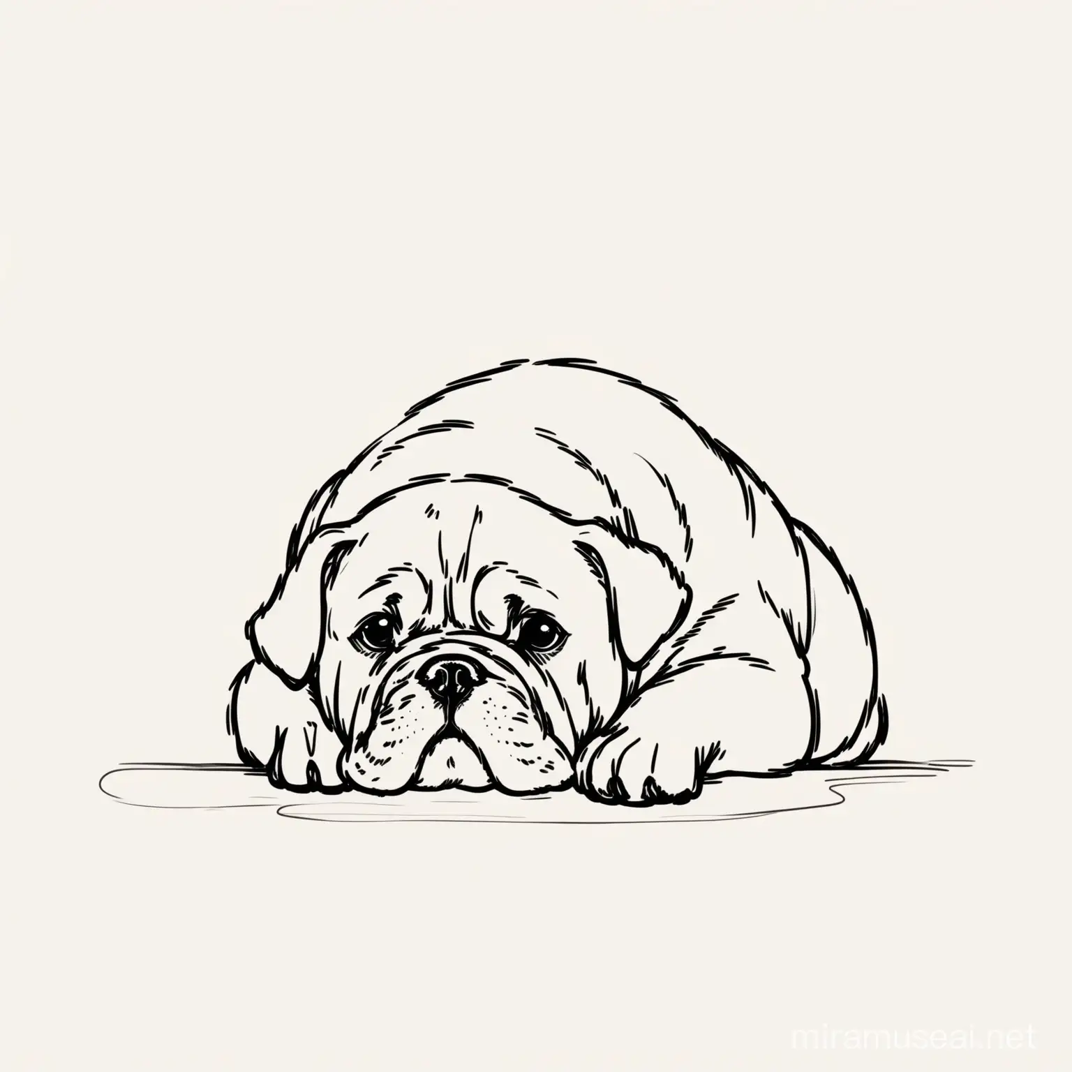 Single uninterrupted line drawing of a cute bulldog in thought, minimalism, abstracted image, single ink line drawing