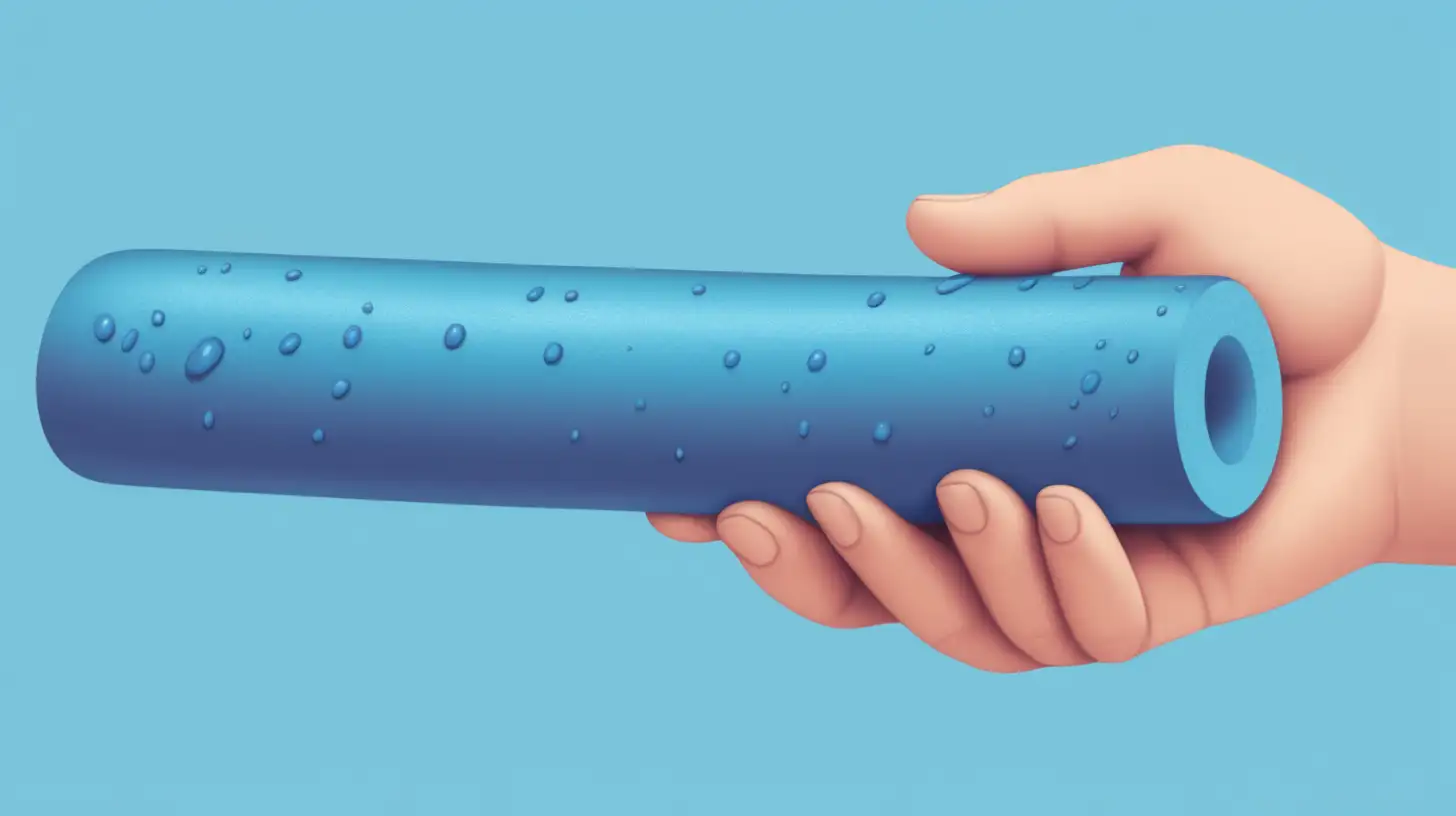 Illustration of a hand holding blue pool noodle.