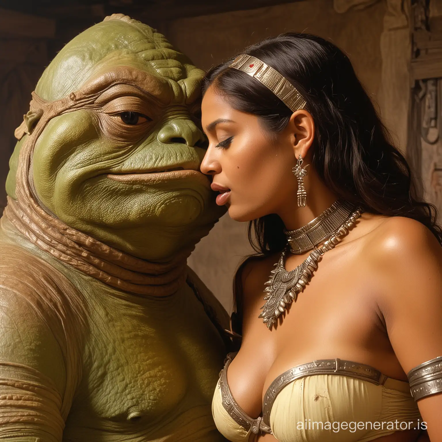 Jabba-the-Hutt-Kisses-Beautiful-Collared-Indian-Slave-Girl