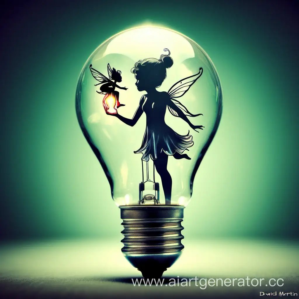 a light bulb with a fairy on it, a hologram by David Martin, featured on deviantart, pop surrealism, behance hd, whimsical, deviantart hd