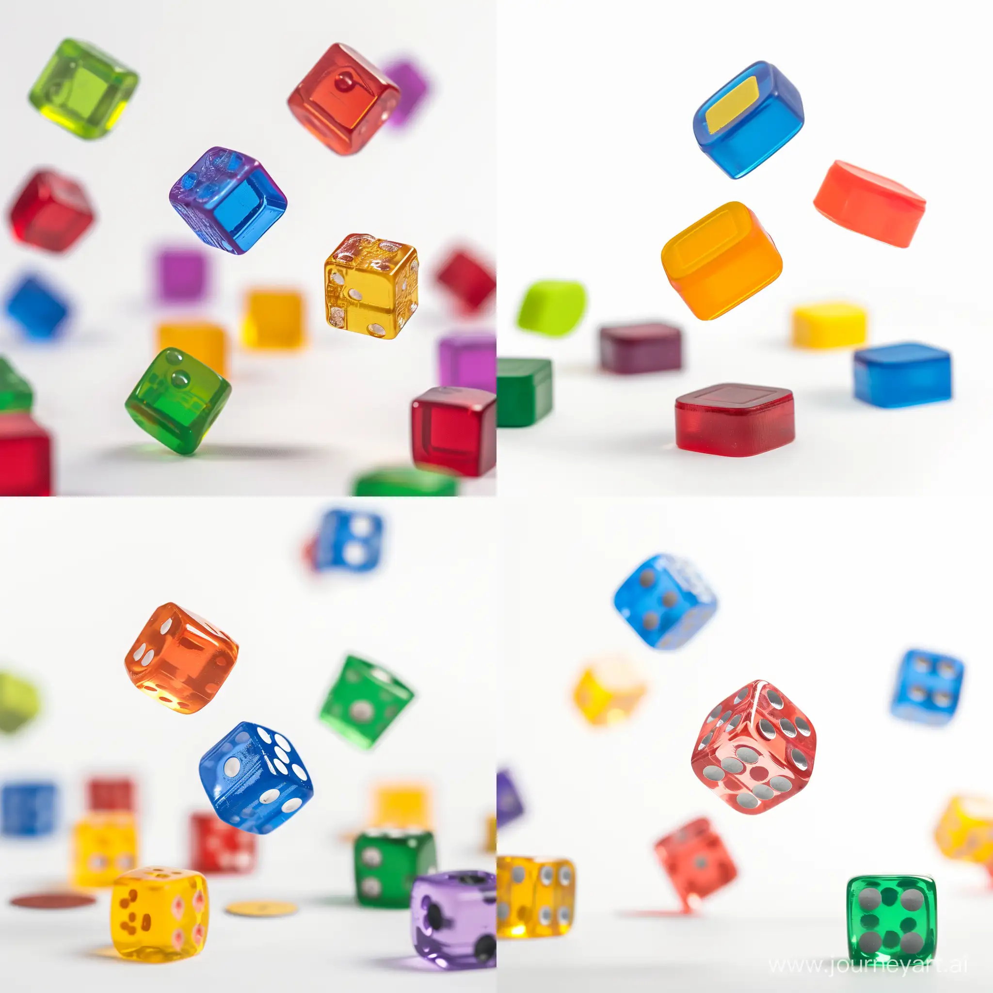 Floating-Plastic-Board-Game-Counters-on-White-Background