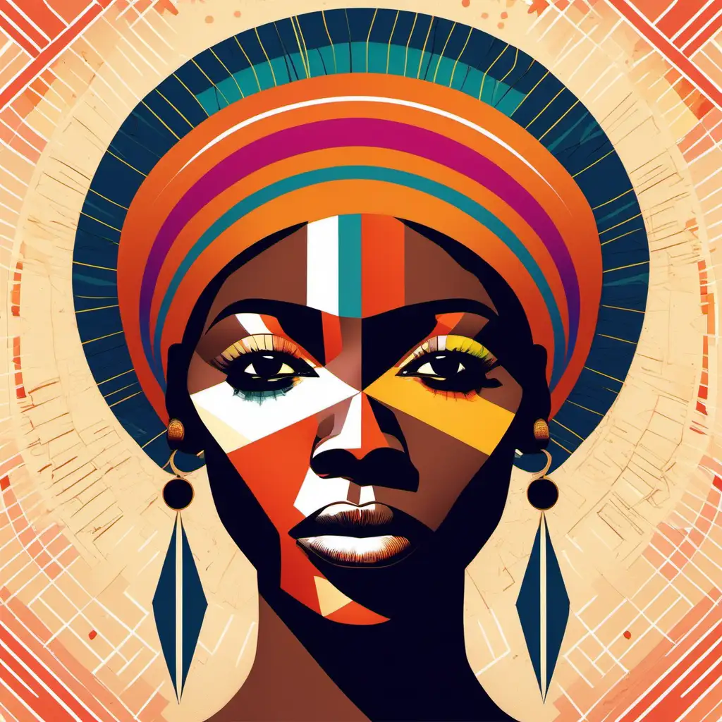 ilustración geométrica y colorida del rostro de una mujer africana 