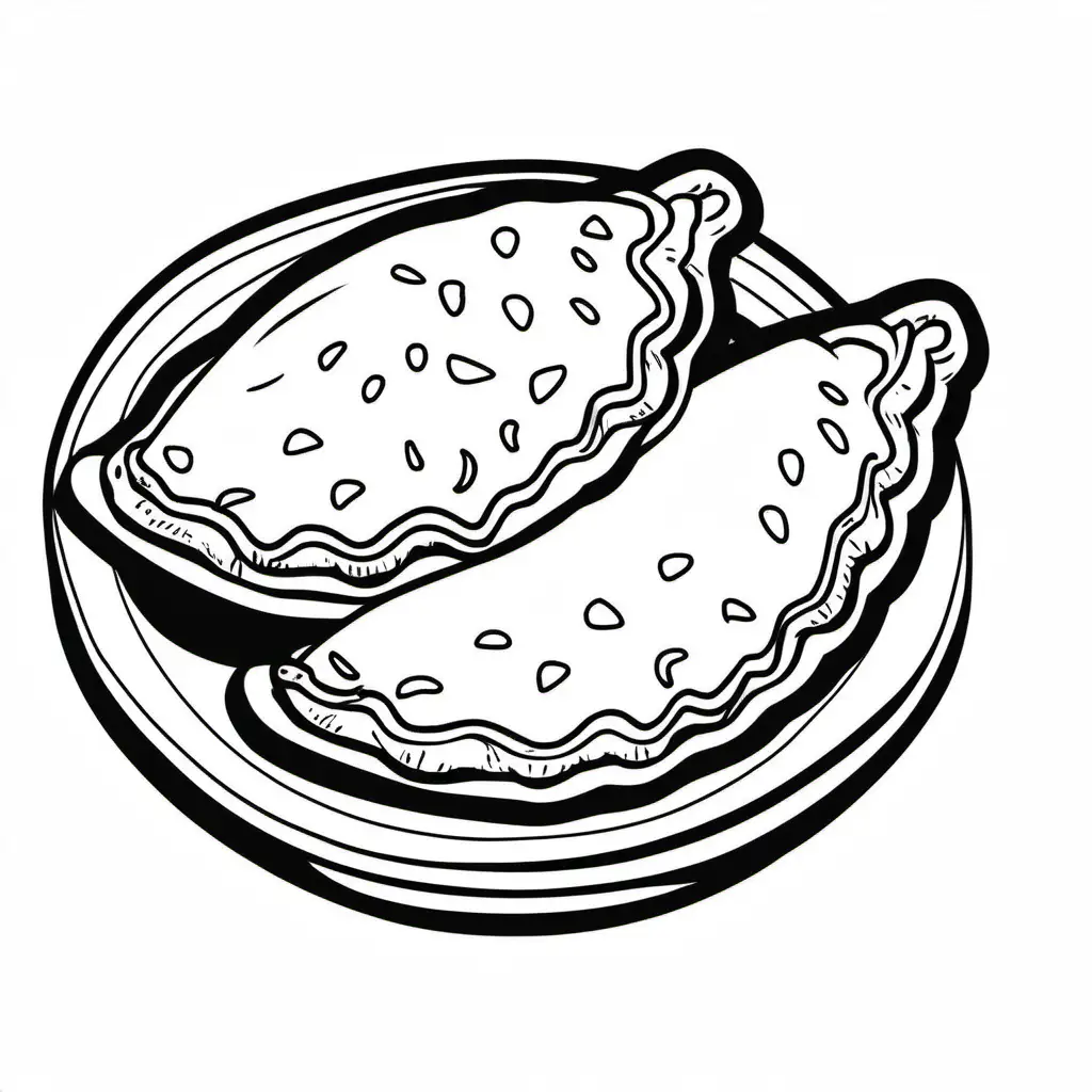 Create a bold and clean line drawing of a  Empanadas .  without any background, Coloring Page, black and white, line art, white background, Simplicity, Ample White Space. The background of the coloring page is plain white to make it easy for young children to color within the lines. The outlines of all the subjects are easy to distinguish, making it simple for kids to color without too much difficulty