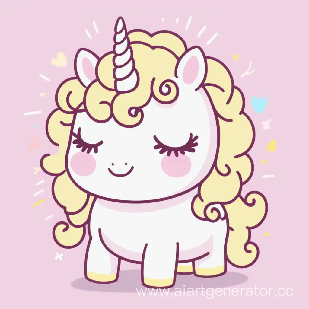  pastel pink and pastel yellow marshmallow unicorn curly short mane boy horse cute chubby cartoon soft