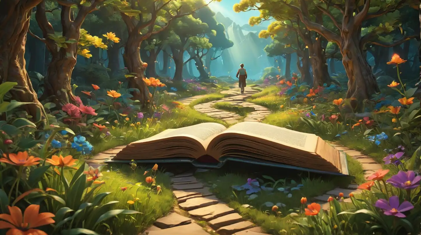 Winding Path to Wisdom Animated Characters and Open Book