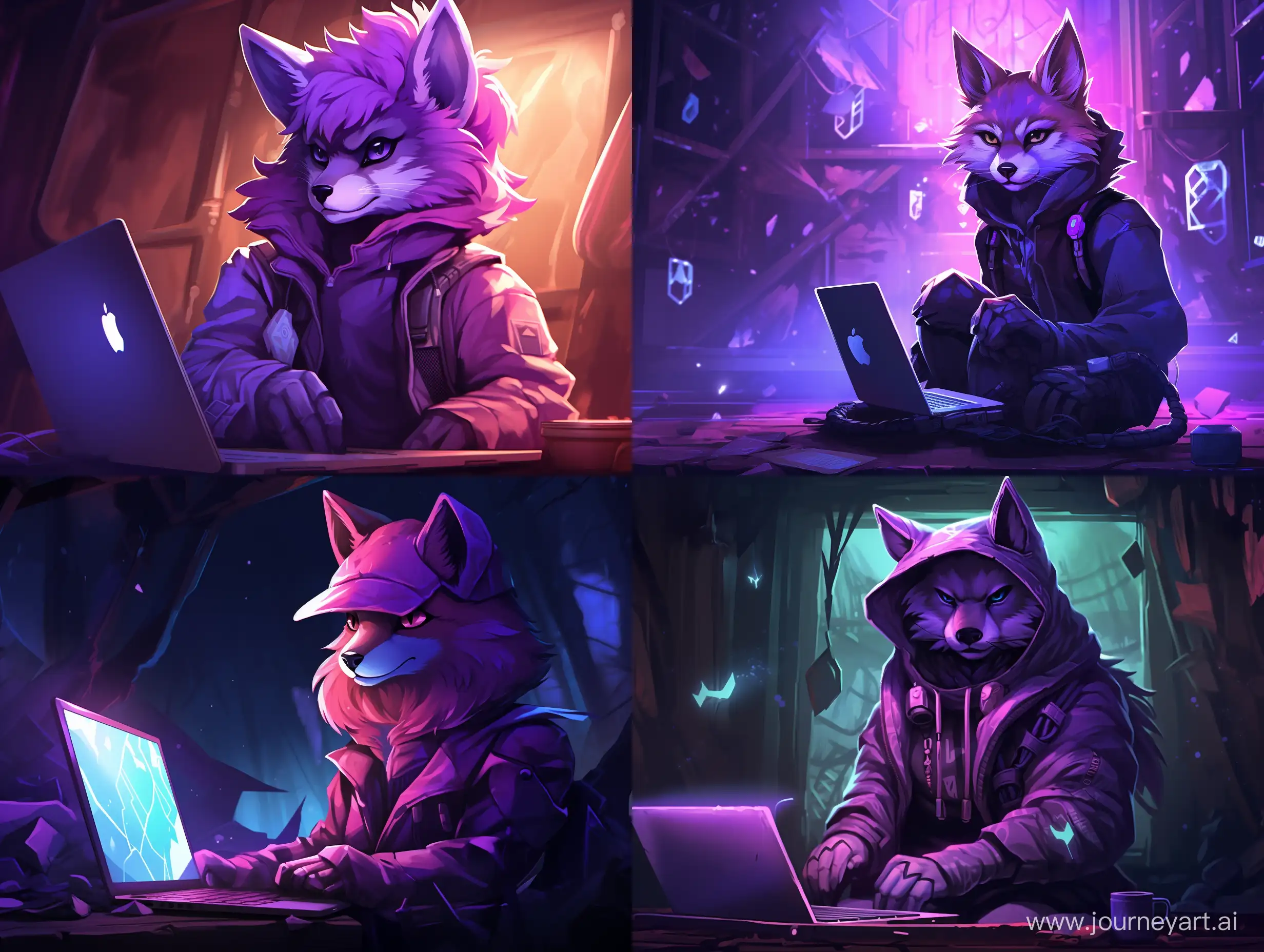 Cyber-Fox-Engaged-in-VK-Gaming-on-Violet-Background