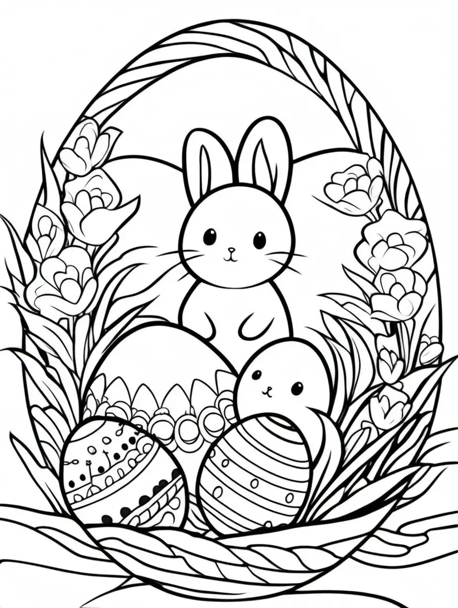 Simple easter coloring page, black and white