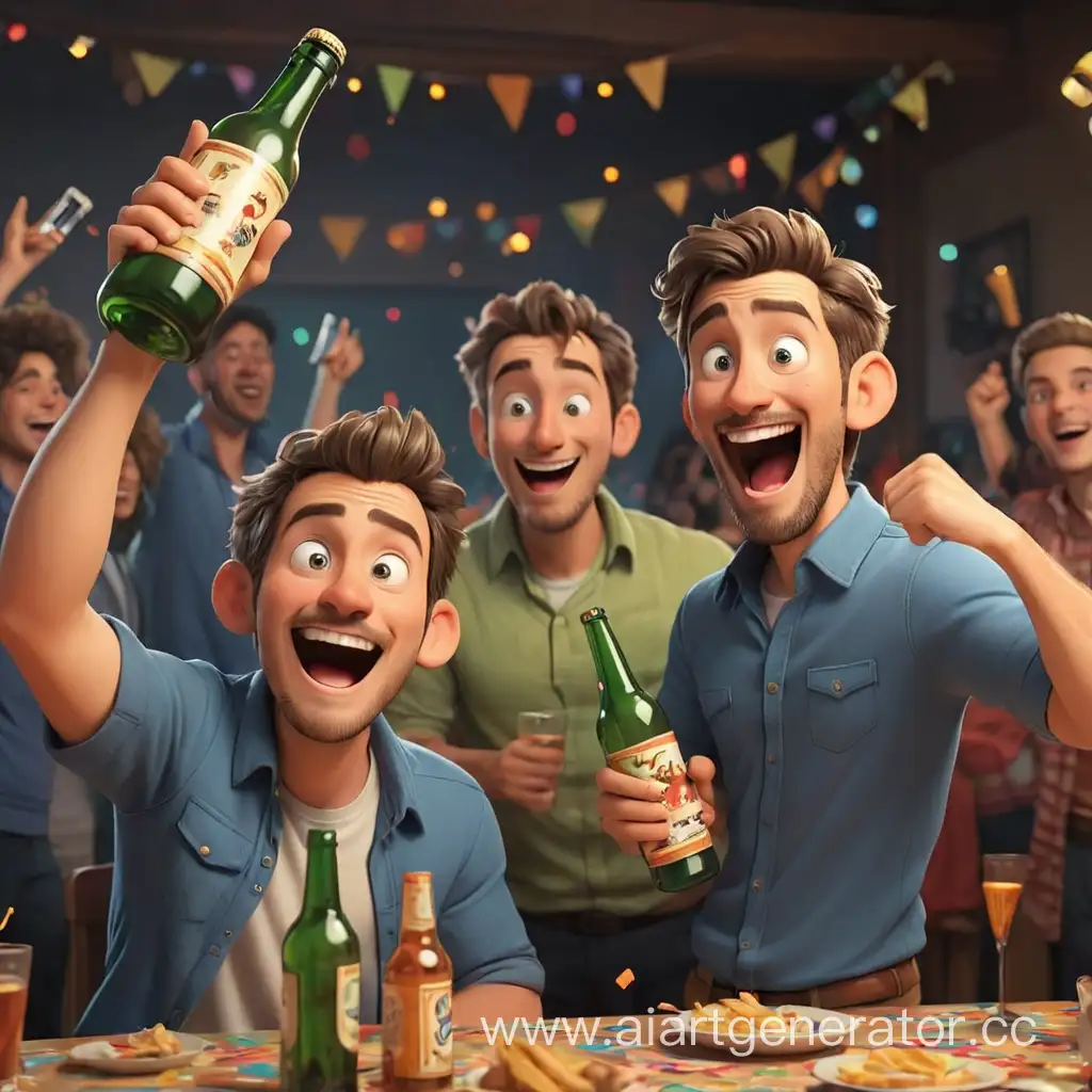 мультяшные взрослые два брата празднуют на вечеринке с бутылкой 3д