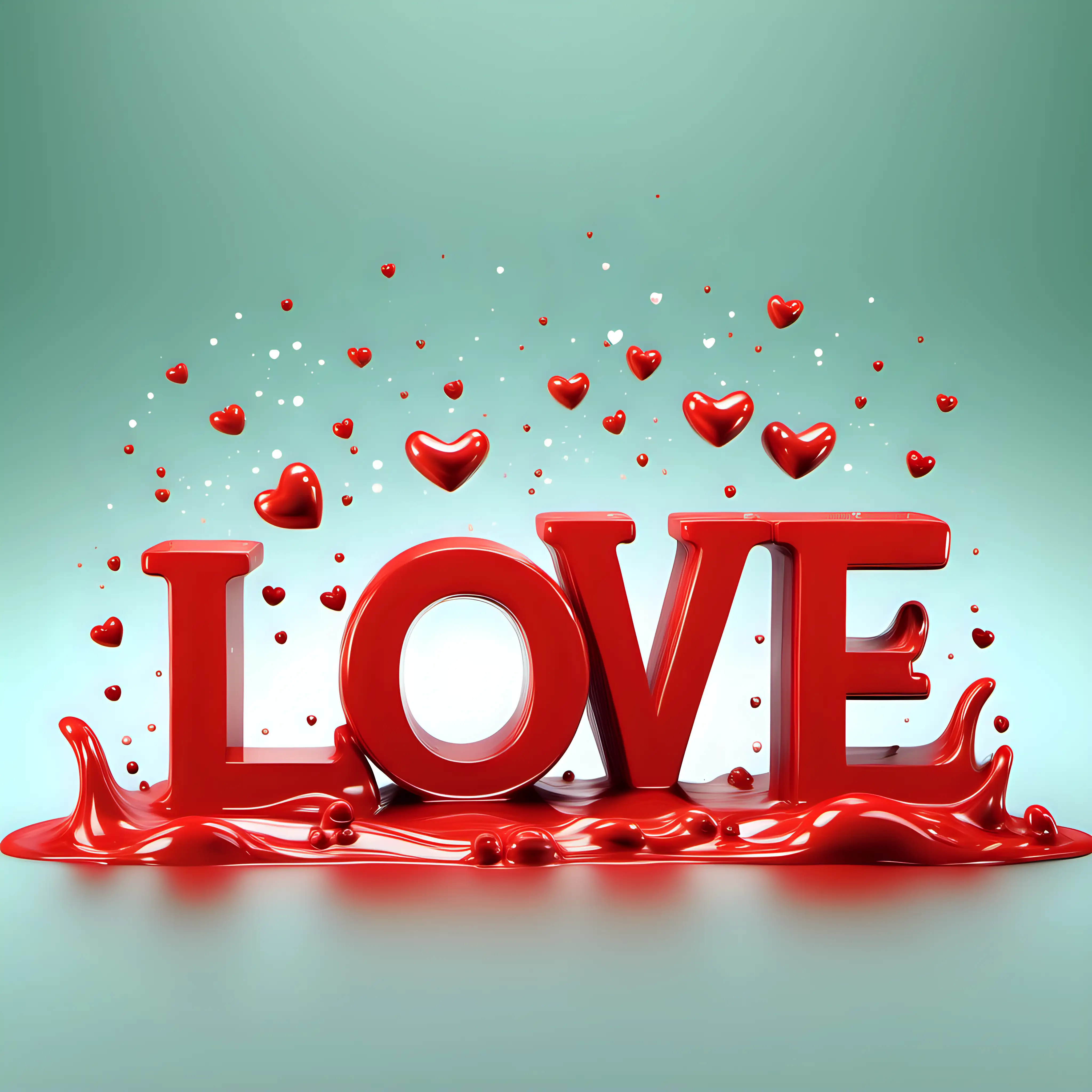 The word LOVE in color red, liquid 3D fonts style, spring background