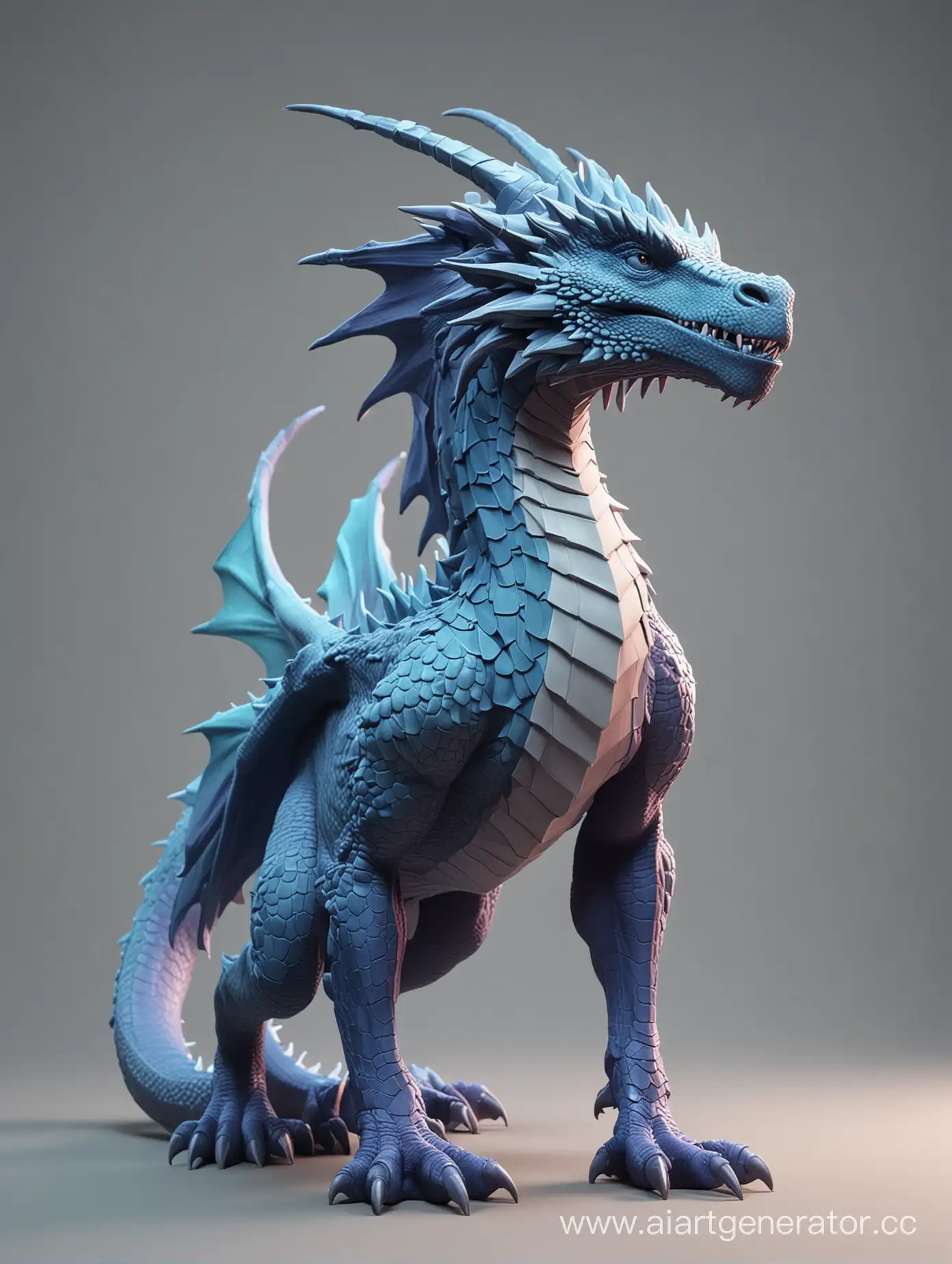 сгенерируй 3д дракона, которого мог бы нарисовать гейм-дизайнер. Фон должен быть градиентом цвета #7A7E7F. Стиль - минимализм