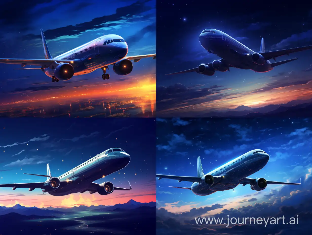 Nighttime-Flight-of-a-Jet-in-the-Sky-Captivating-Aerial-View