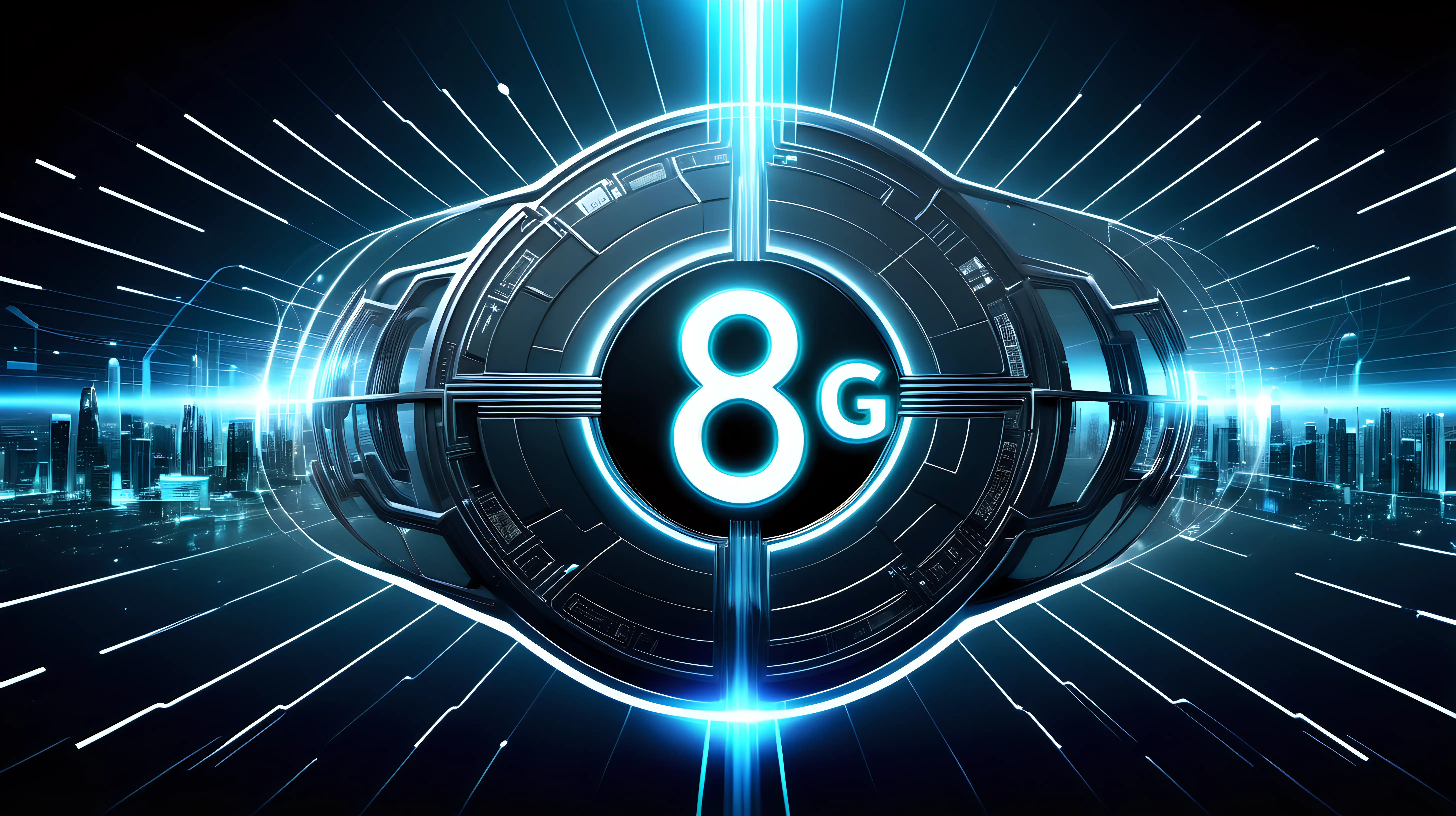 A visually captivating image showcasing the next level of connectivity with 8G, with the central "8G" symbol radiating light and energy in a futuristic setting.