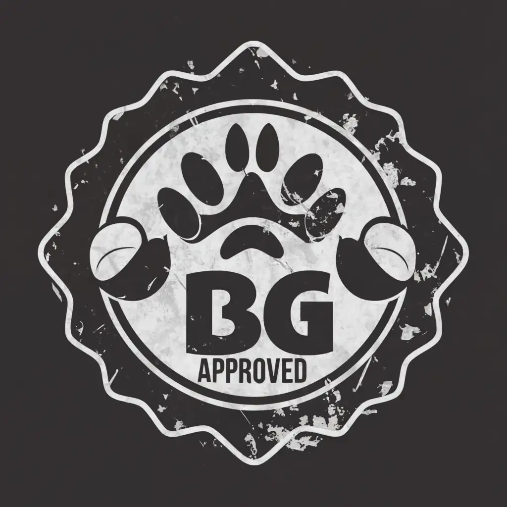 a logo design,with the text "BG Approved", main symbol:White paw picture black background with stamp font,Moderate,clear background