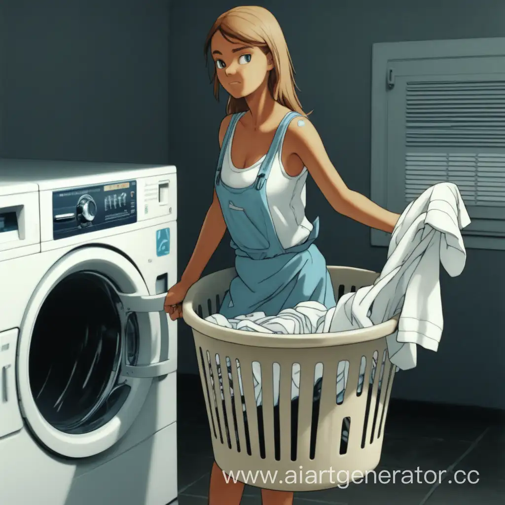 Young-Girl-Doing-Laundry-in-Vintage-Setting