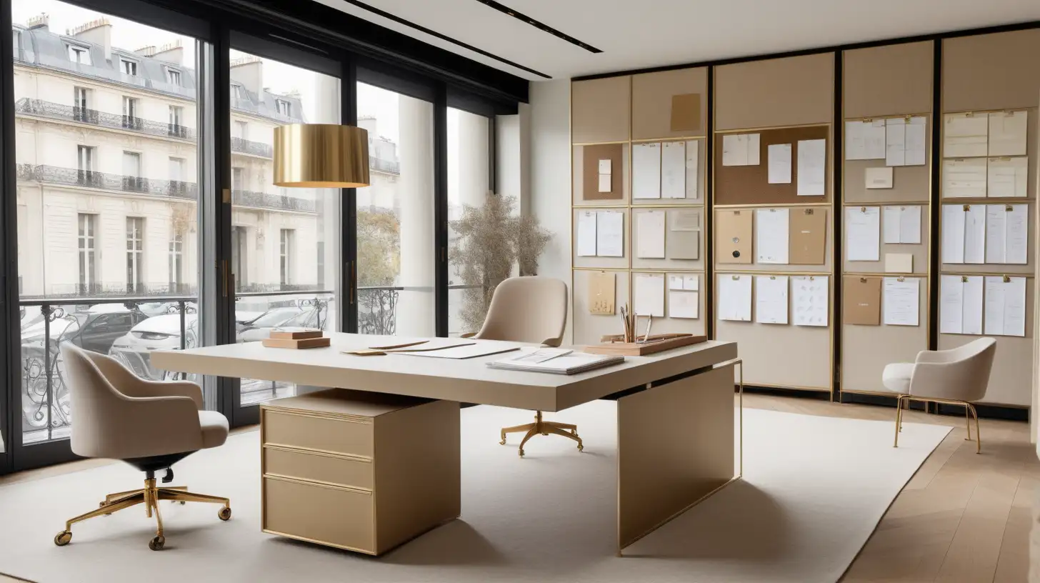 Contemporary Parisian Design Office with Partners Desk and Linen Pinboards