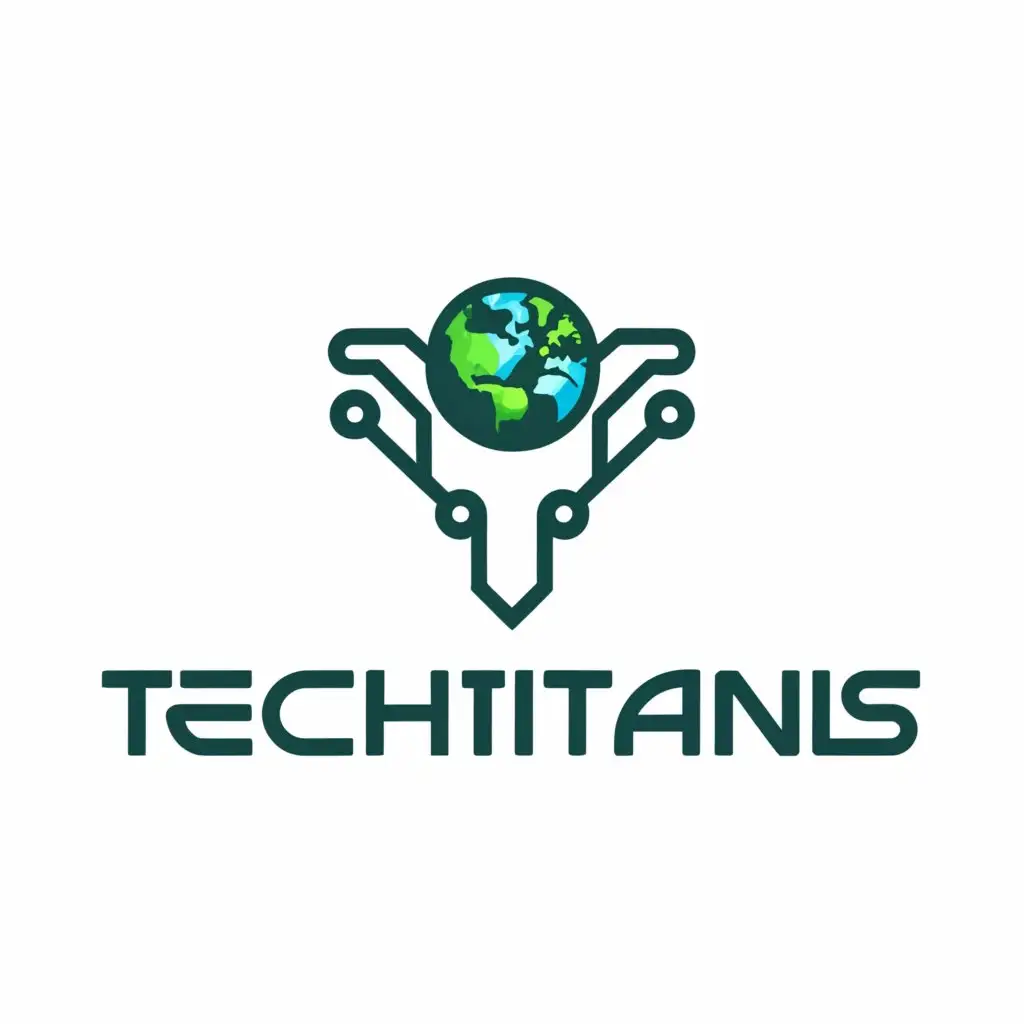 a logo design,with the text "Tech Titans", main symbol:Robot and Earth,complex,clear background