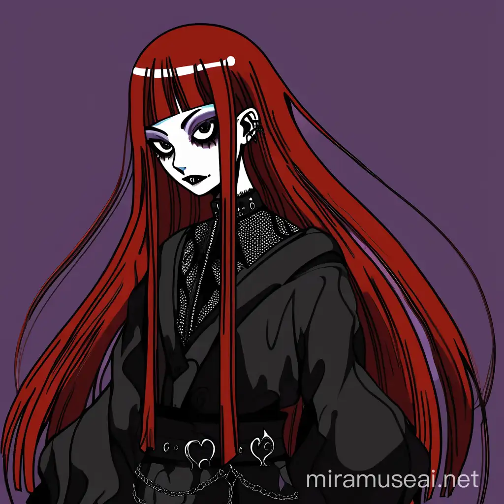 Redhead Woman with Long Hair in Gothic Junji Ito Style Artwork