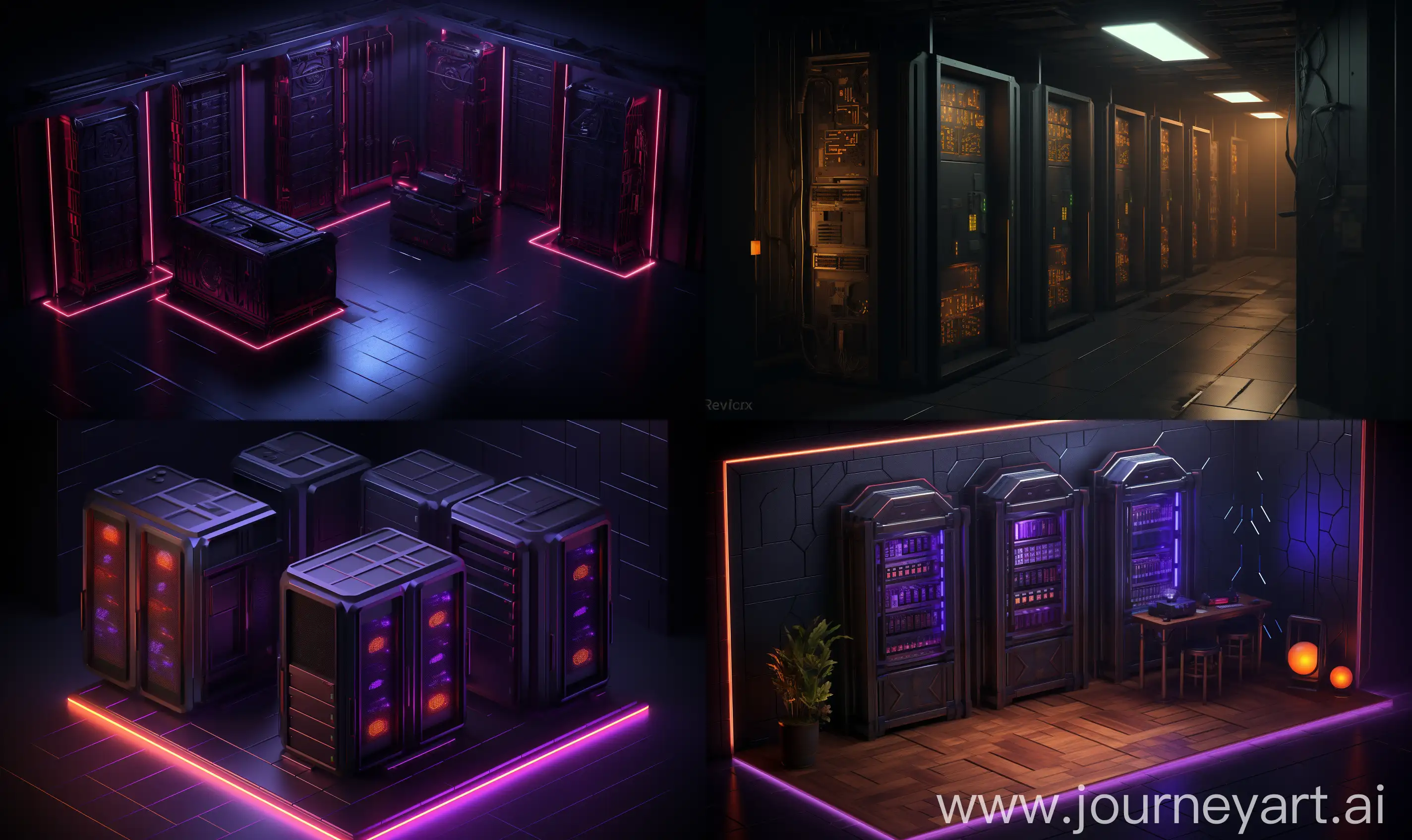 a 3d image of a server room, in the style of dark byzantium and light byzantium, grandiose environments, iso 200, layered imagery, rtx on, striated resin veins, isometric icon, rtx --ar 32:19 --v 5.2
