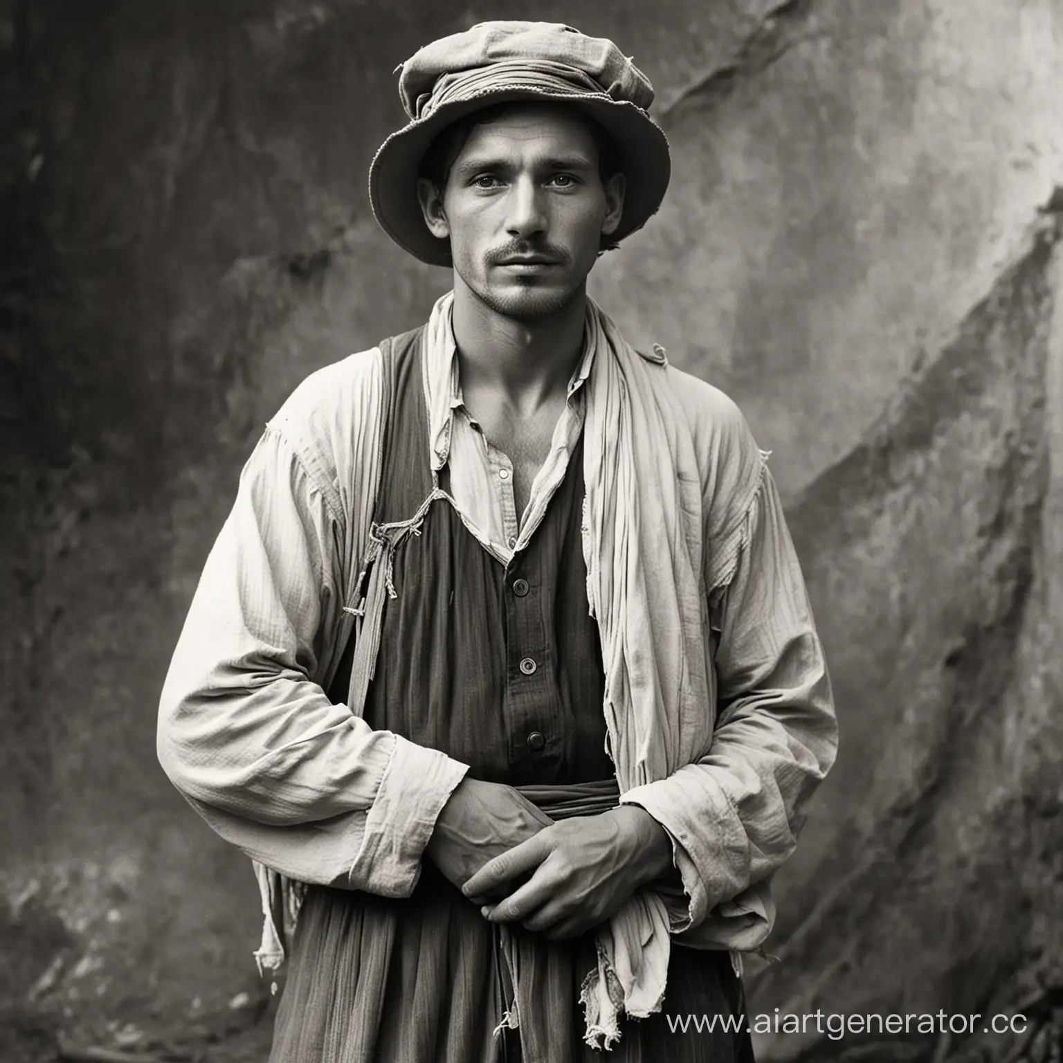 Vintage-Peasant-in-Tattered-Garb-1920s-Monochrome-Portrait