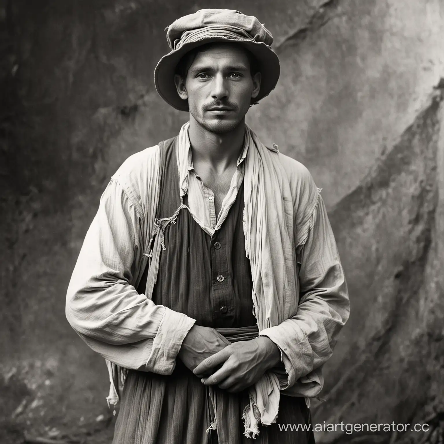 The peasent in teared clothes black and white photo 1920s